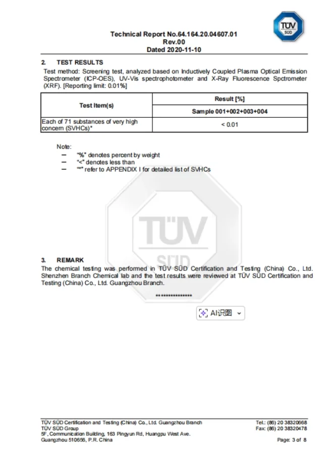 TUV SUD SVHC screening test report