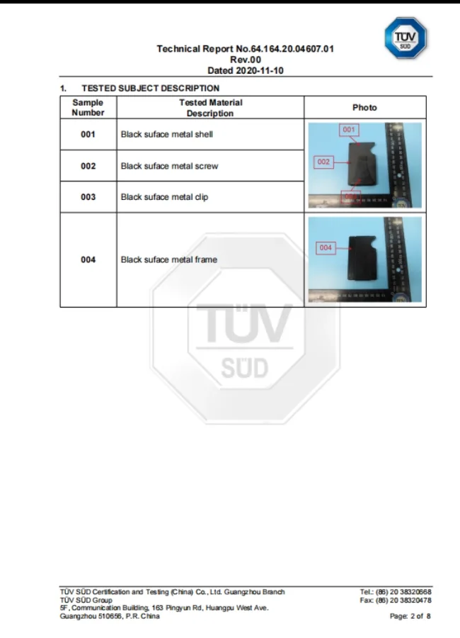 TUV SUD tested material description