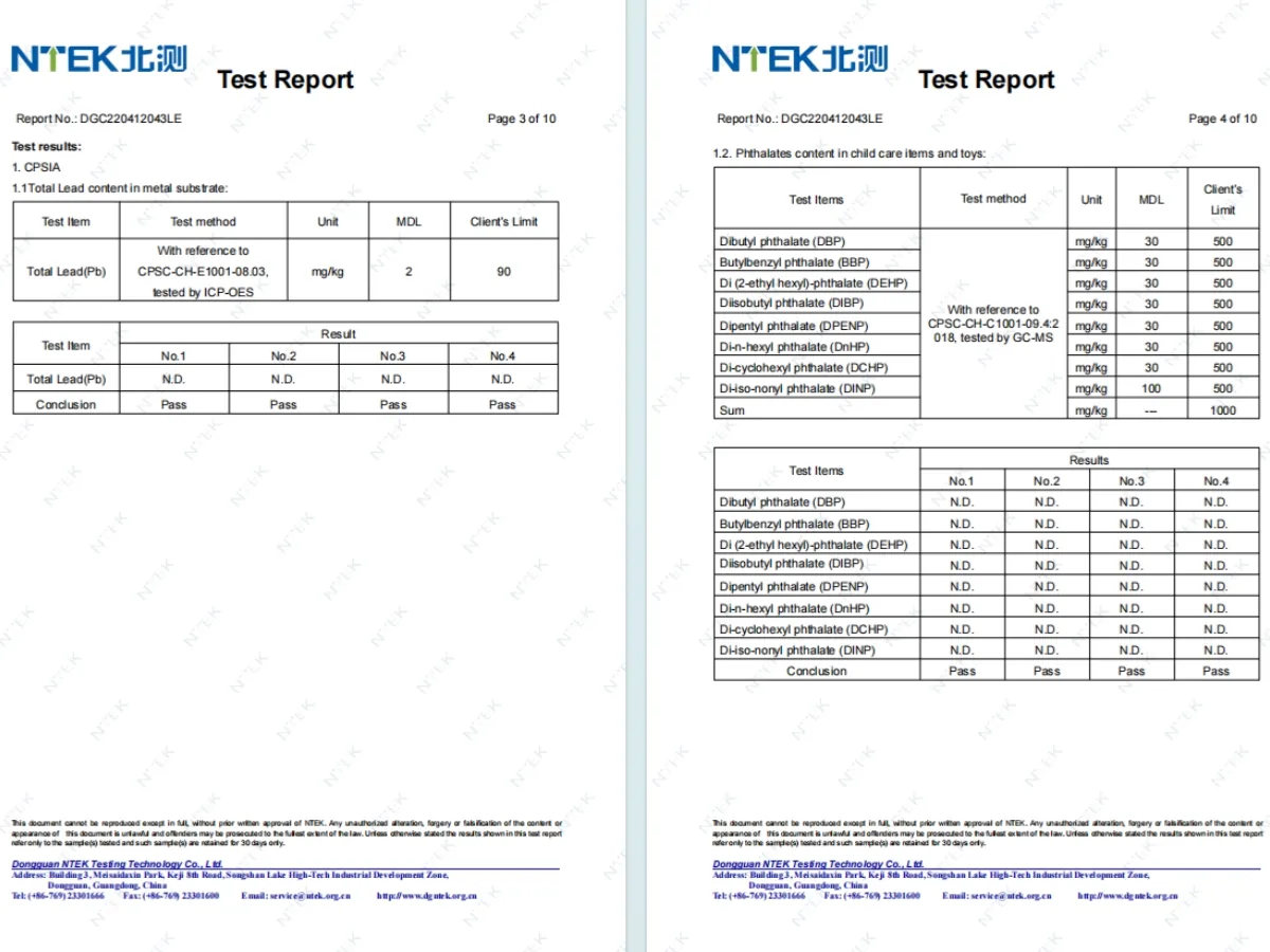 NTEK CPSIA lead content test report
