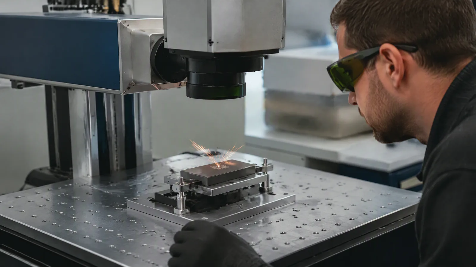 Custom metal wallet laser engraving on the TOPWALLET production line