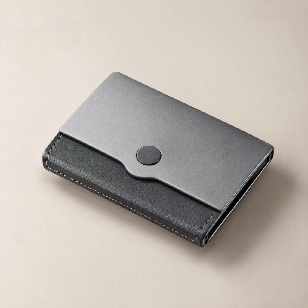 TOP aluminum magnetic card holder with leather