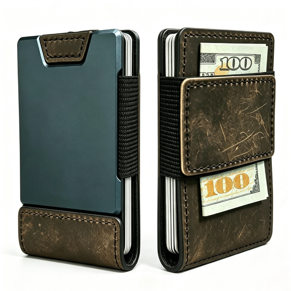 Genuine Leather Bifold Money Clip Wallet