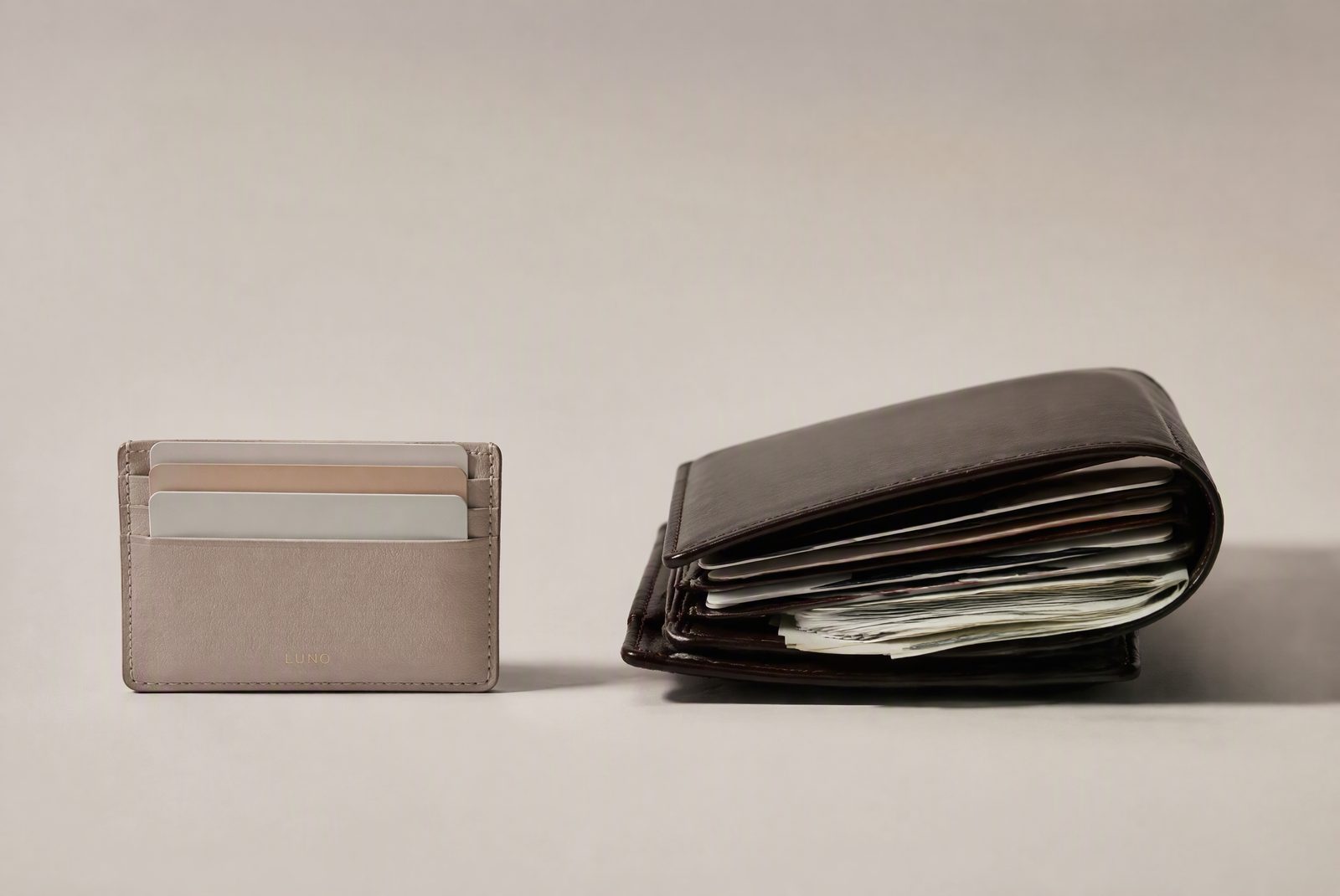 Comparison grid of the top five women's minimalist card cases with cards fanned out