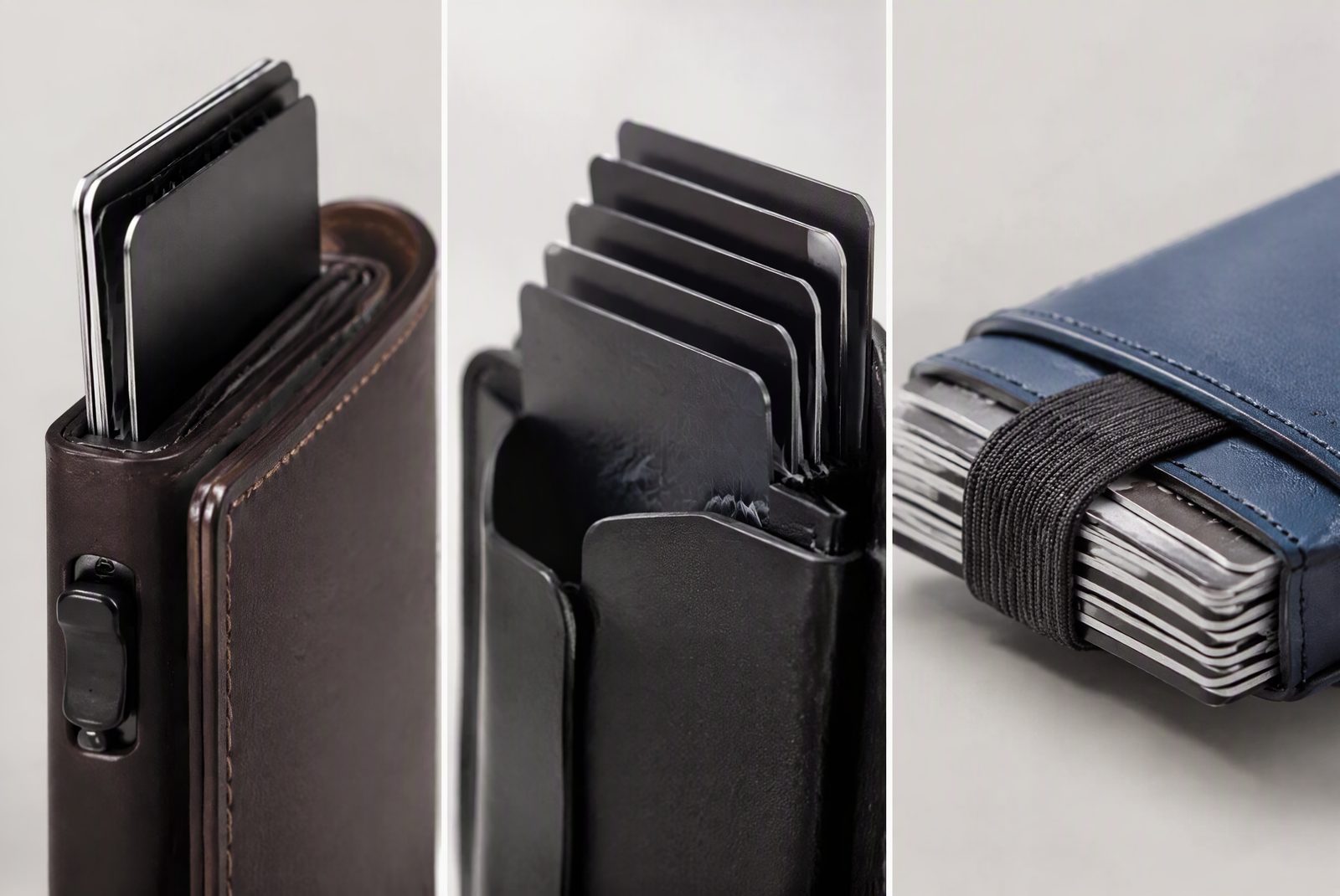 Close-up of card access mechanisms: pop-up, fan-out, and band-stack