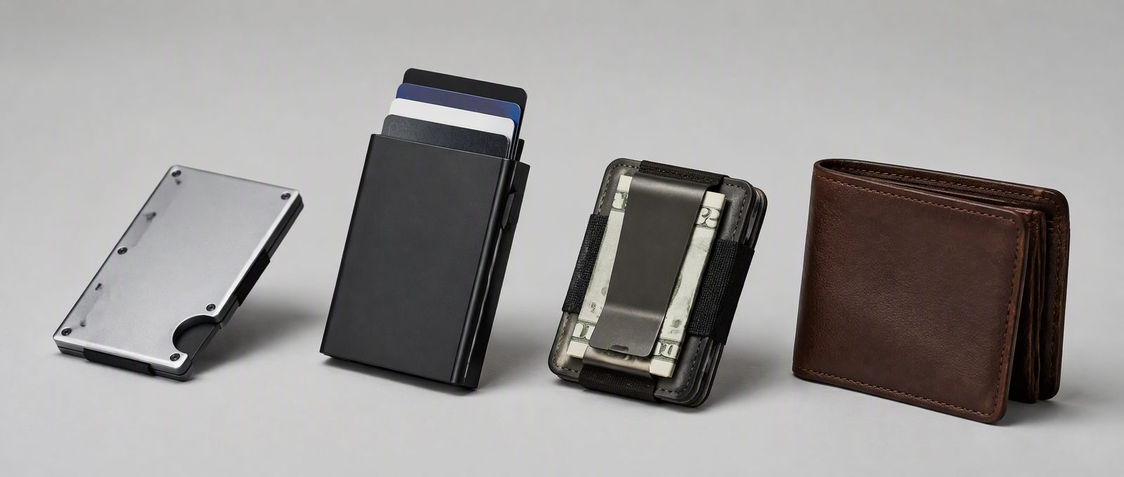 Nurse wallet types compared: slim cardholder, pop-up cardholder, front-pocket bifold, money clip and vertical cardholder