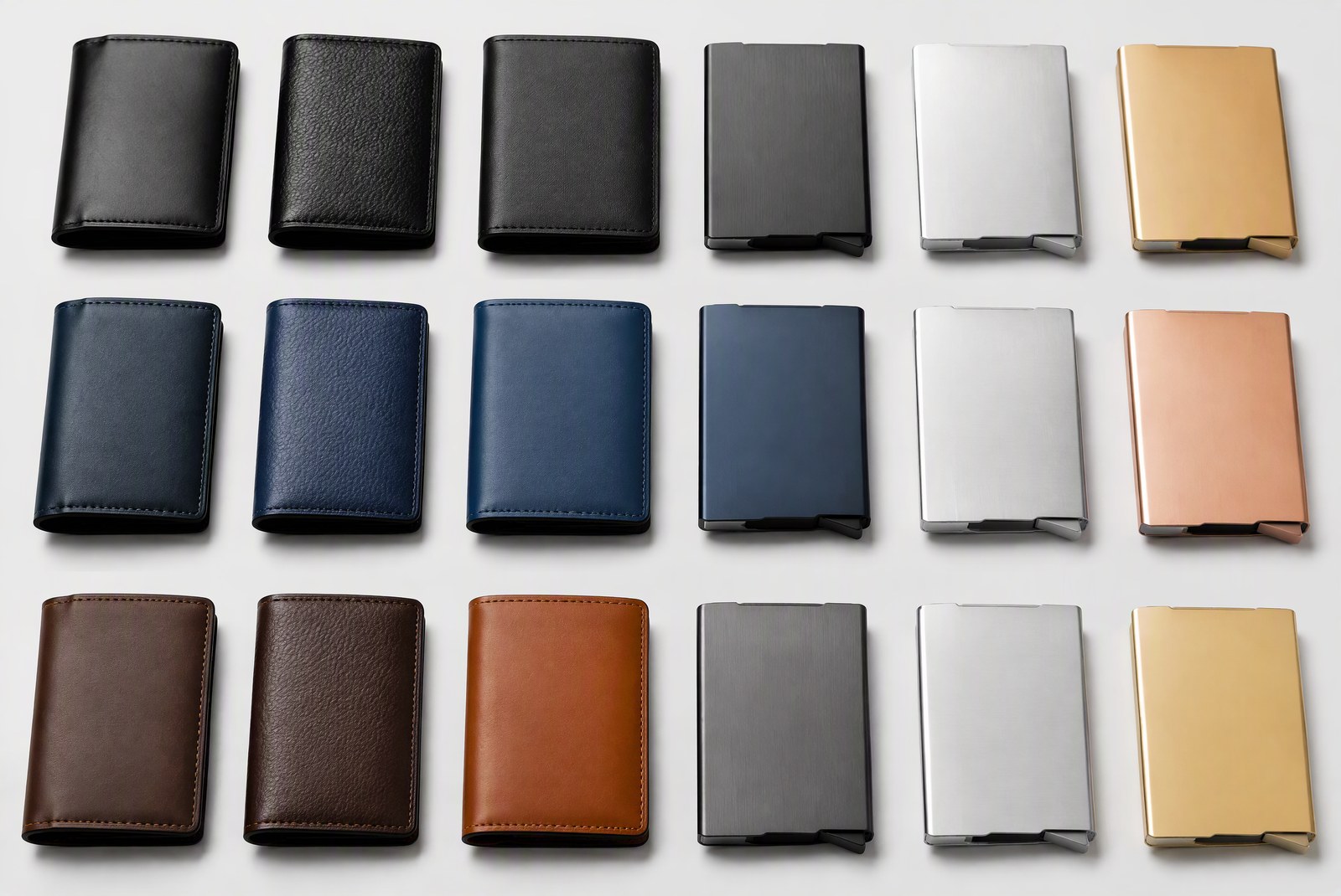 Diagram showing four branding types for bulk wallets: laser engraving, debossing, hot foil stamping, and printed rigid gift boxes with logo inserts