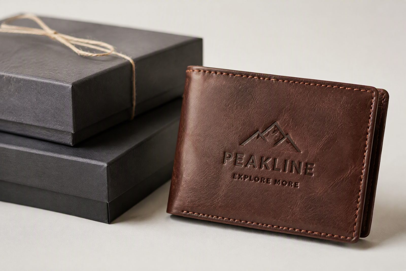 Custom logo application and coordinated gift packaging for a corporate wallet program