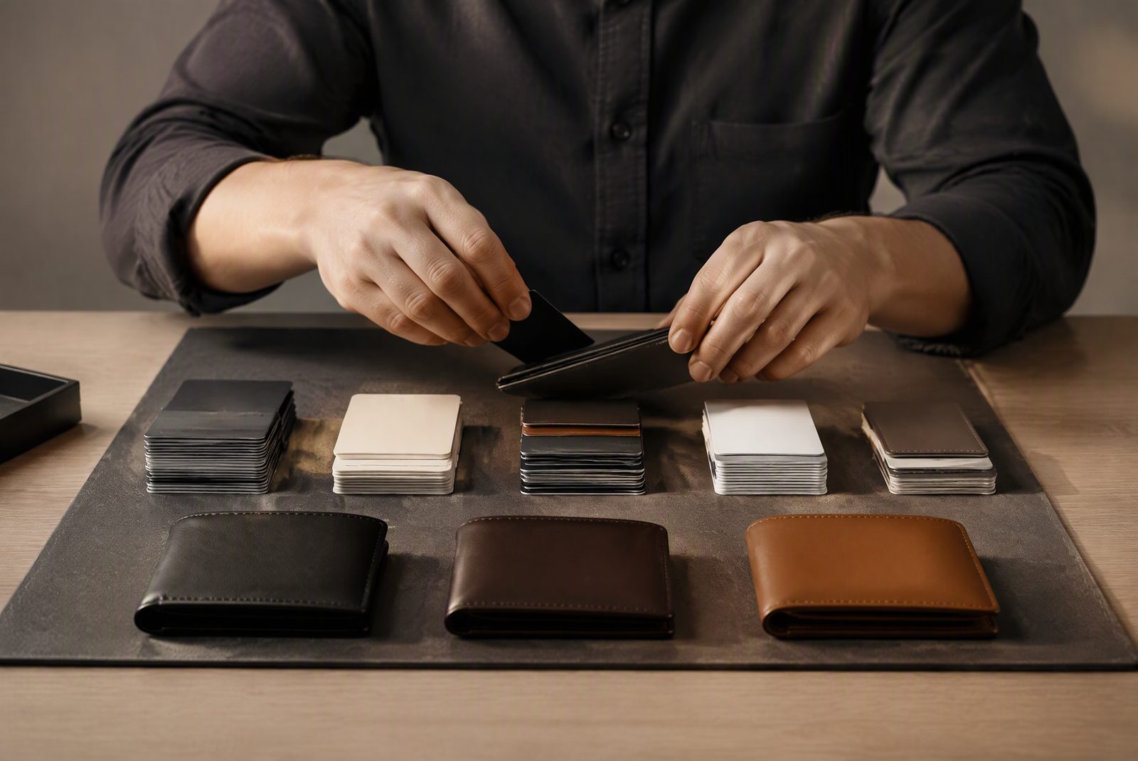 TOPWALLET minimalist wallet production line with stitched leather and aluminum card slots