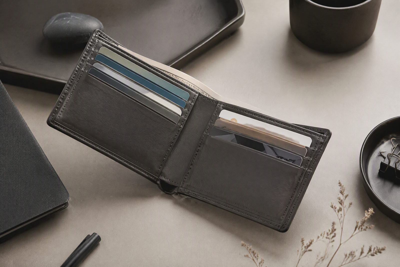 Three-tier wallet card organization system sorting daily, occasional, and backup cards