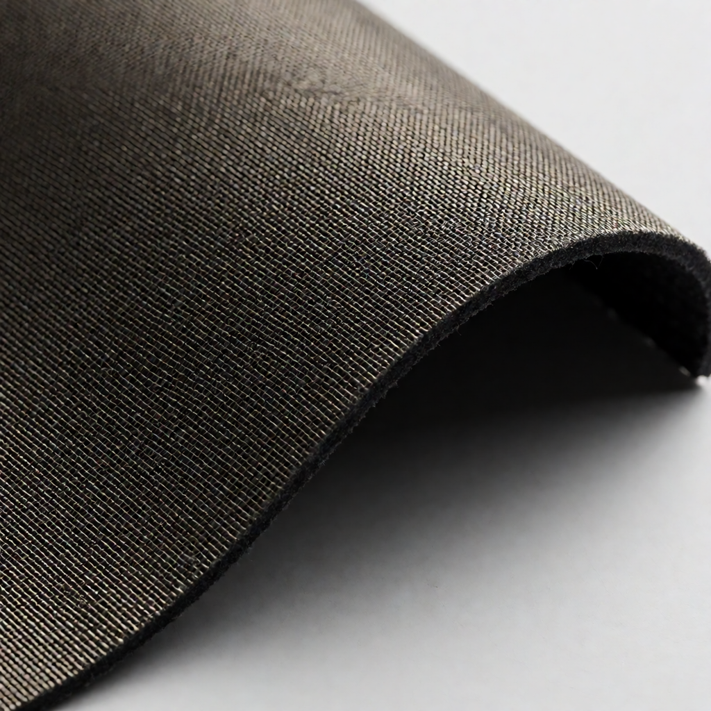 Close-up of RFID blocking material texture and metal-infused fabric layers in wallet construction