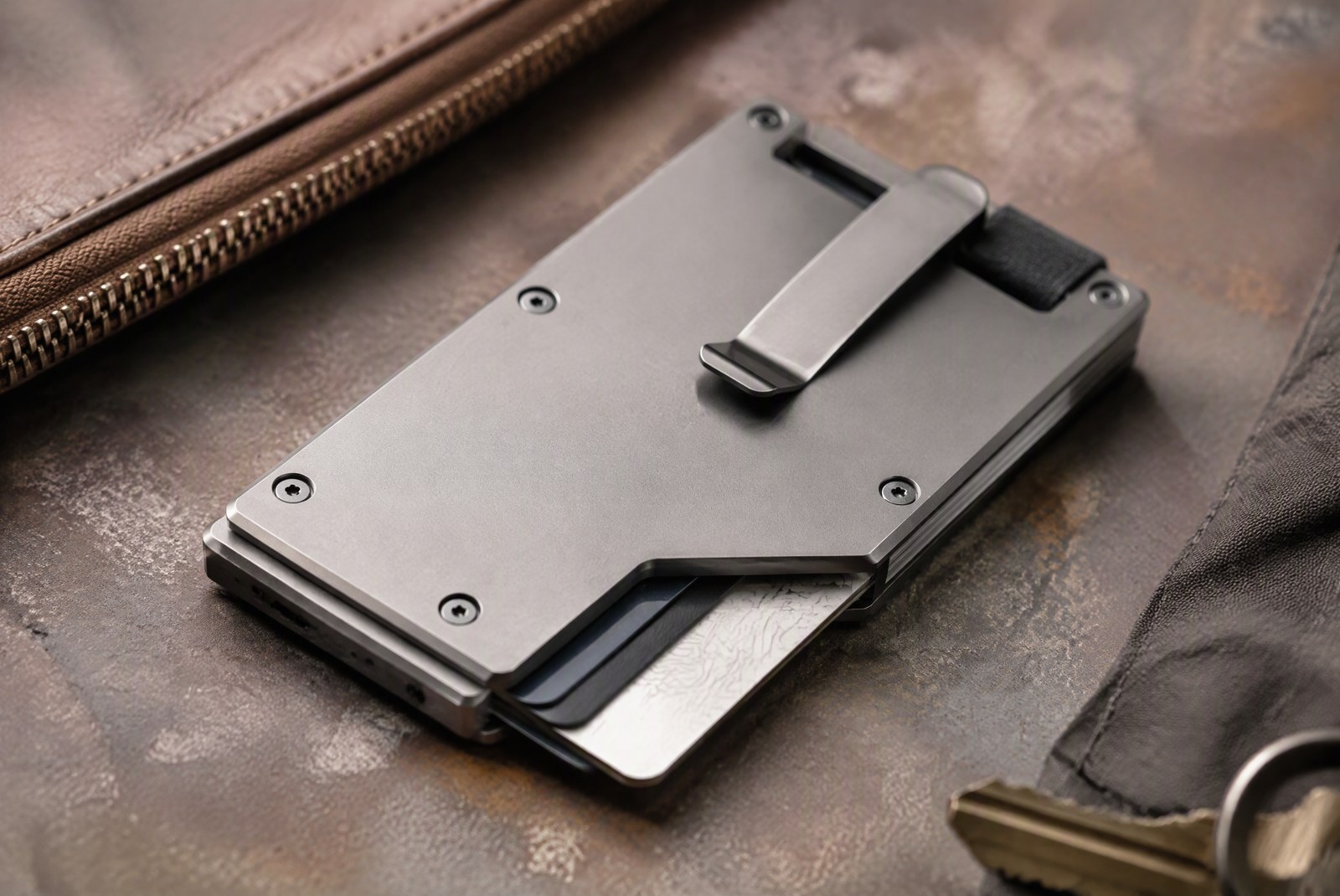 Custom metal wallet: engraved logo panel and finish options on the factory workbench