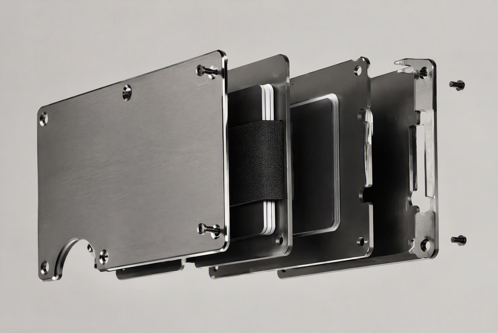 Metal wallet failure points: bent plates, loosened tension, scratched card faces, RFID gaps