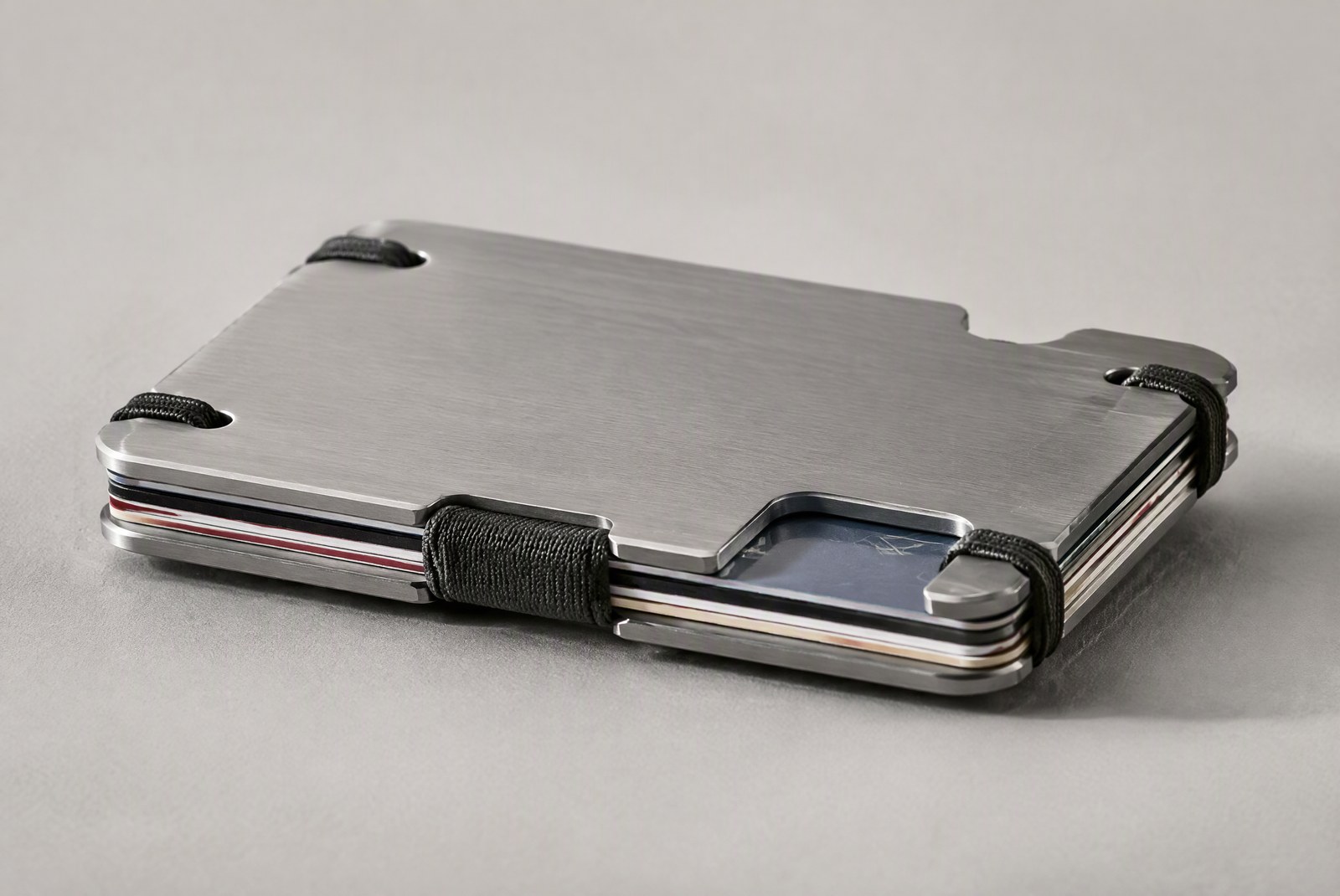 Ridge Wallet with cash clip in a front pocket — worn in use