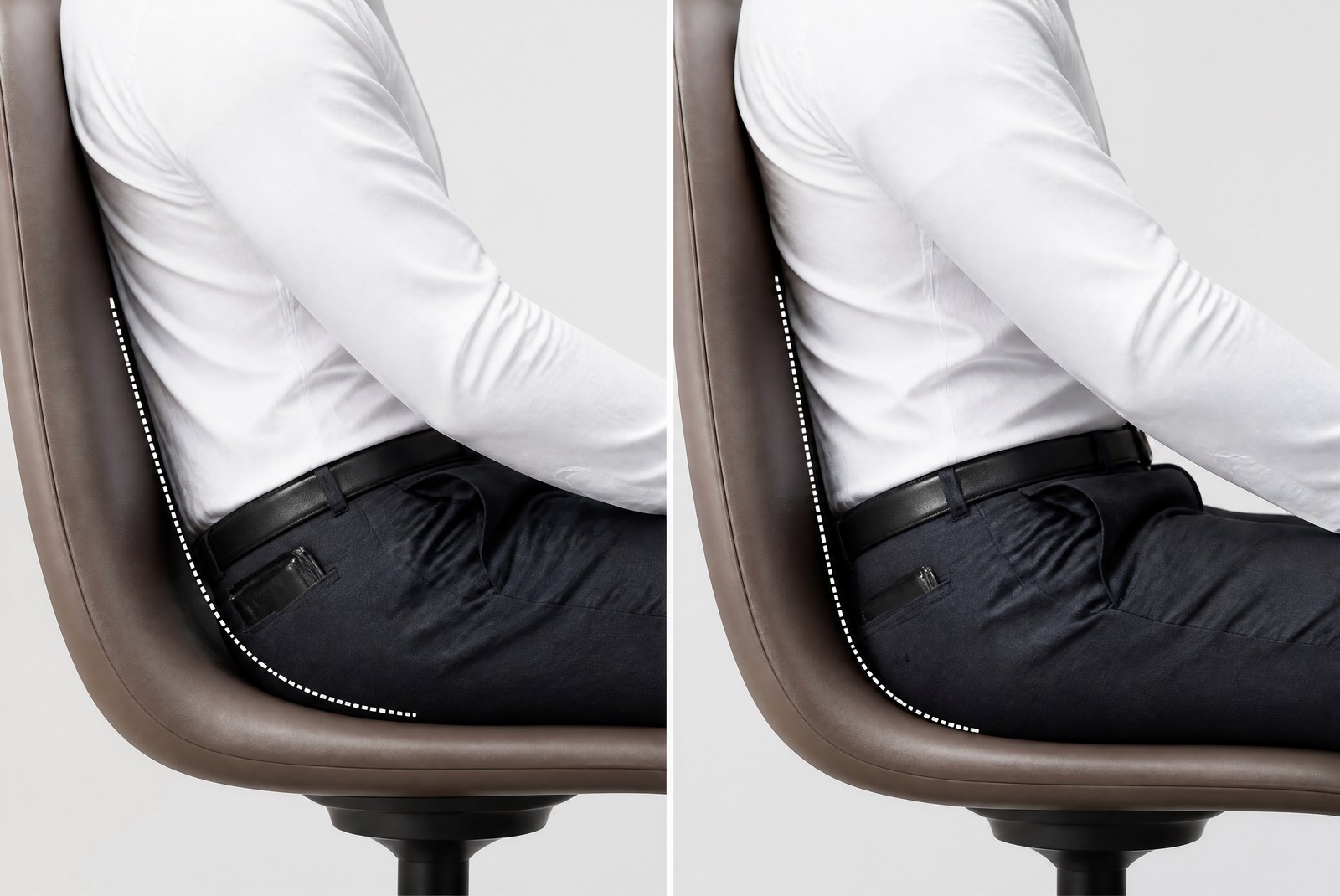Bar comparison graphic of misaligned sitting posture rates across pocket positions