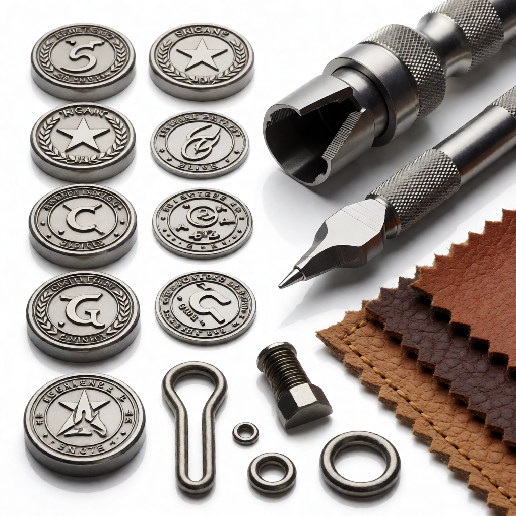 Certification compliance documentation and quality seals displayed alongside precision wallet manufacturing tools and materials